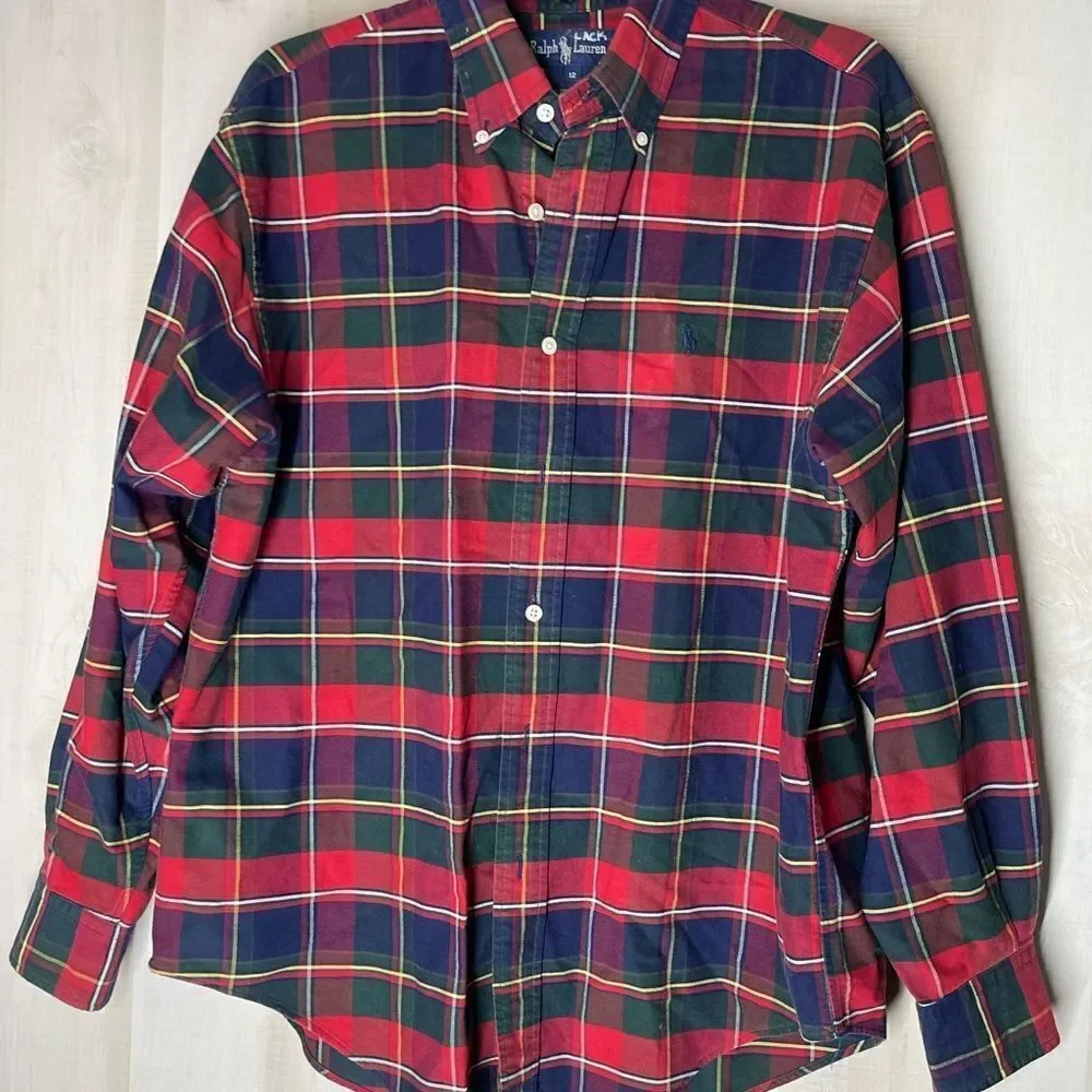 Ralph Lauren red plaid long sleeve button‎ down shirt, size 12